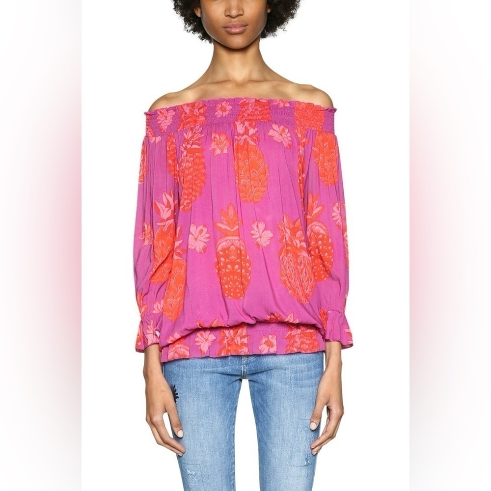 Desigual MEDIUM Marlen Pink pineapple 3/4 sleeve blouse cold shoulder gypsy